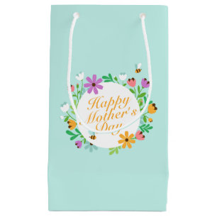 Elegant Happy Mother's Day Floral Wreath Gift Bag