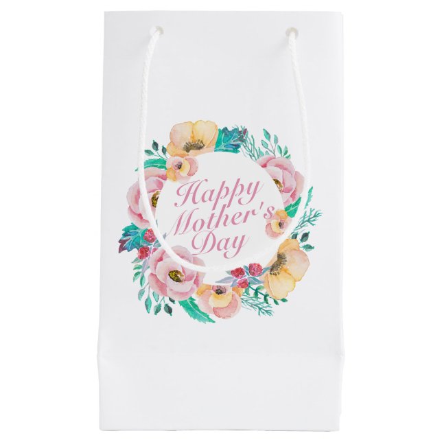 Elegant Happy Mother's Day Floral Wreath Gift Bag (Front)
