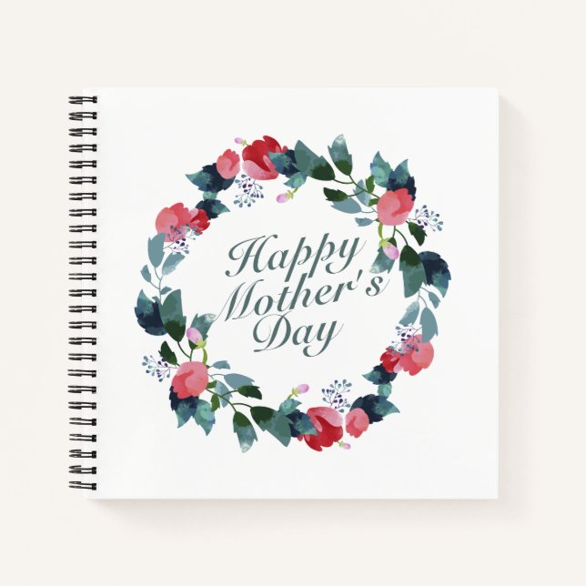 Elegant Happy Mother's Day Floral Wreath Guestbook Notebook (Front)