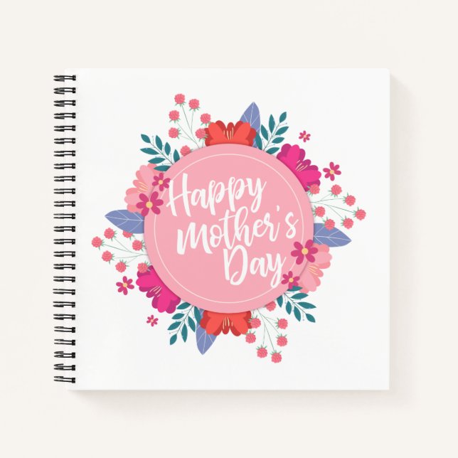 Elegant Happy Mother's Day Floral Wreath Guestbook Notebook (Front)