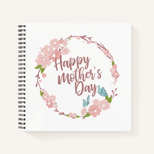 Elegant Happy Mother's Day Floral Wreath Guestbook Notebook (Front)