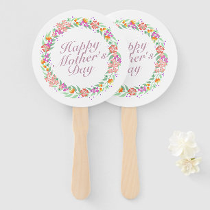 Elegant Happy Mother's Day Floral Wreath Hand Fan