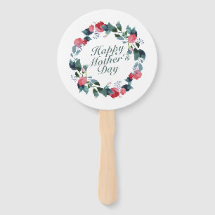 Elegant Happy Mother's Day Floral Wreath Hand Fan