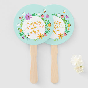 Elegant Happy Mother's Day Floral Wreath Hand Fan