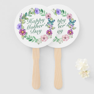Elegant Happy Mother's Day Floral Wreath Hand Fan