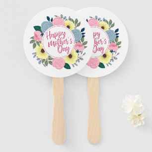 Elegant Happy Mother's Day Floral Wreath Hand Fan