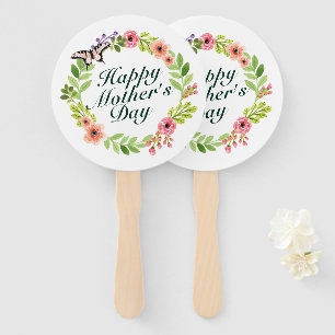 Elegant Happy Mother's Day Floral Wreath Hand Fan