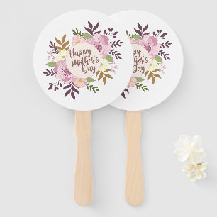 Elegant Happy Mother's Day Floral Wreath Hand Fan