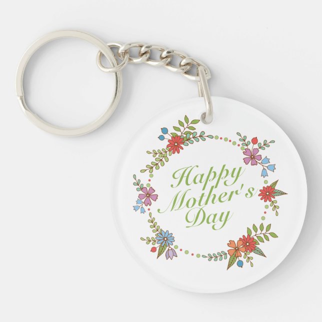 Elegant Happy Mother's Day Floral Wreath Keychain (Front)