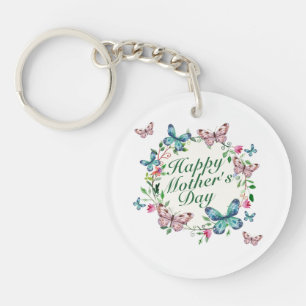 Elegant Happy Mother's Day Floral Wreath Keychain