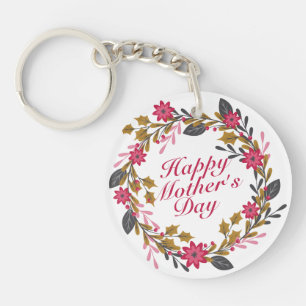 Elegant Happy Mother's Day Floral Wreath Keychain