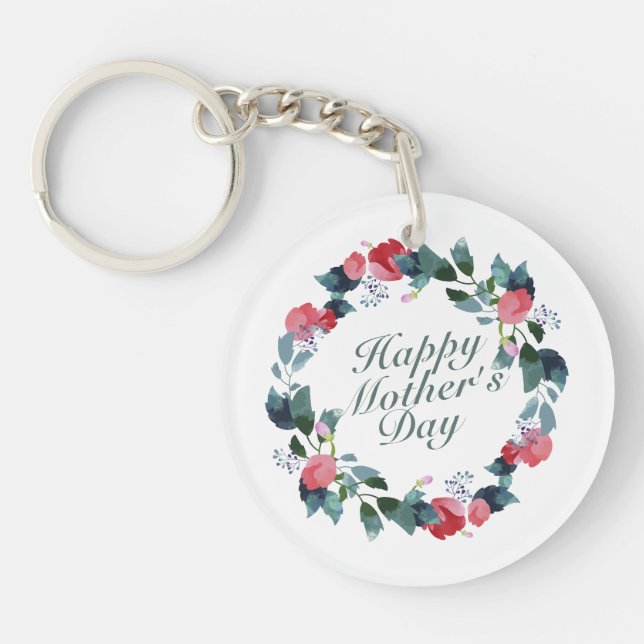 Elegant Happy Mother's Day Floral Wreath Keychain (Front)