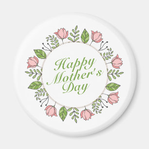 Elegant Happy Mother's Day Floral Wreath   Magnet