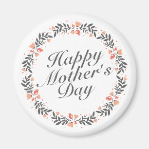 Elegant Happy Mother's Day Floral Wreath   Magnet