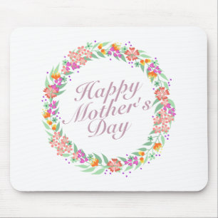 Elegant Happy Mother's Day Floral Wreath Mousepad