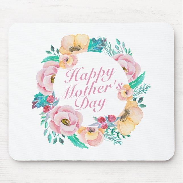 Elegant Happy Mother's Day Floral Wreath Mousepad (Front)
