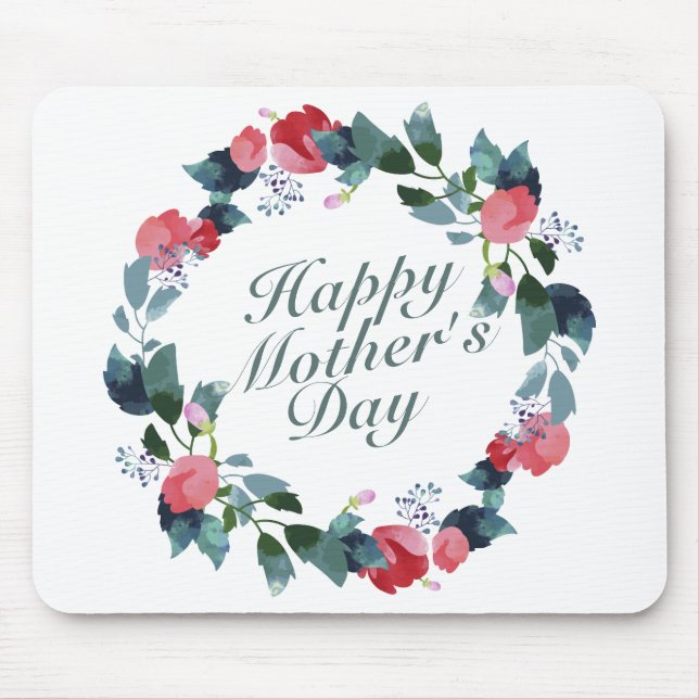 Elegant Happy Mother's Day Floral Wreath Mousepad (Front)