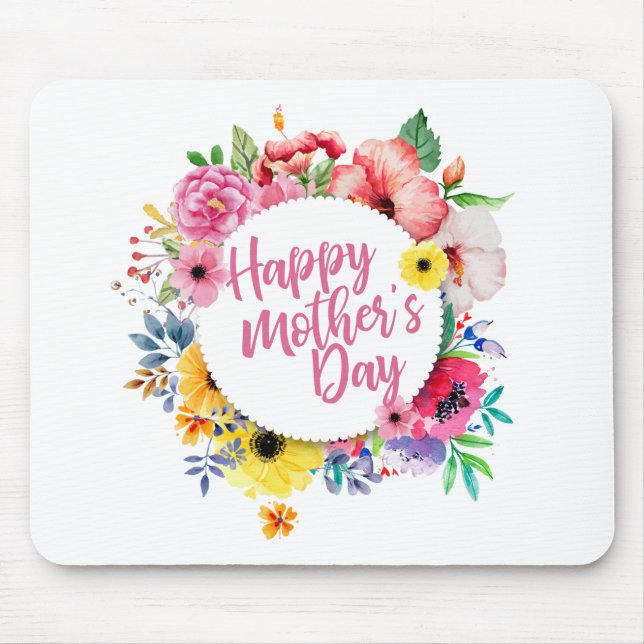 Elegant Happy Mother's Day Floral Wreath Mousepad (Front)