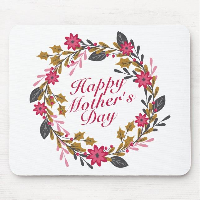 Elegant Happy Mother's Day Floral Wreath Mousepad (Front)