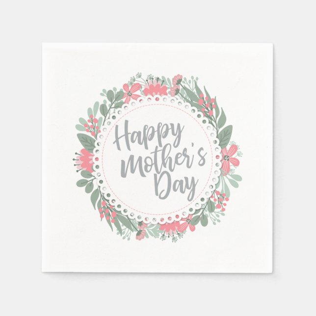 Elegant Happy Mother's Day Floral Wreath | Napkin (Front)