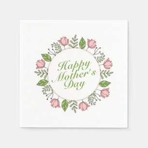 Elegant Happy Mother's Day Floral Wreath Napkin
