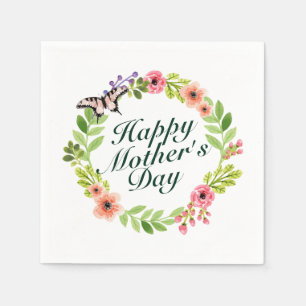 Elegant Happy Mother's Day Floral Wreath Napkin