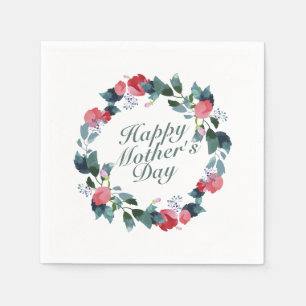 Elegant Happy Mother's Day Floral Wreath Napkin