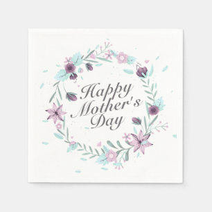 Elegant Happy Mother's Day Floral Wreath Napkin