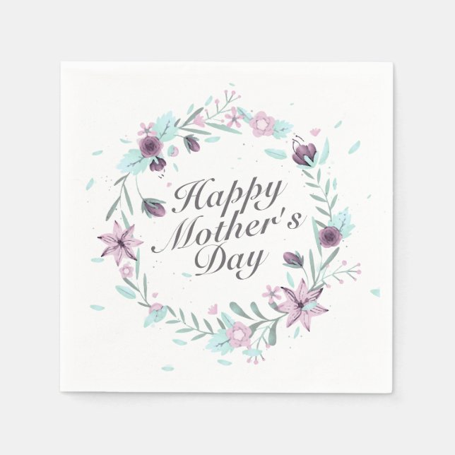 Elegant Happy Mother's Day Floral Wreath Napkin (Front)