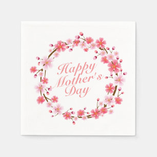 Elegant Happy Mother's Day Floral Wreath Napkin