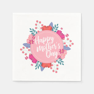 Elegant Happy Mother's Day Floral Wreath Napkin