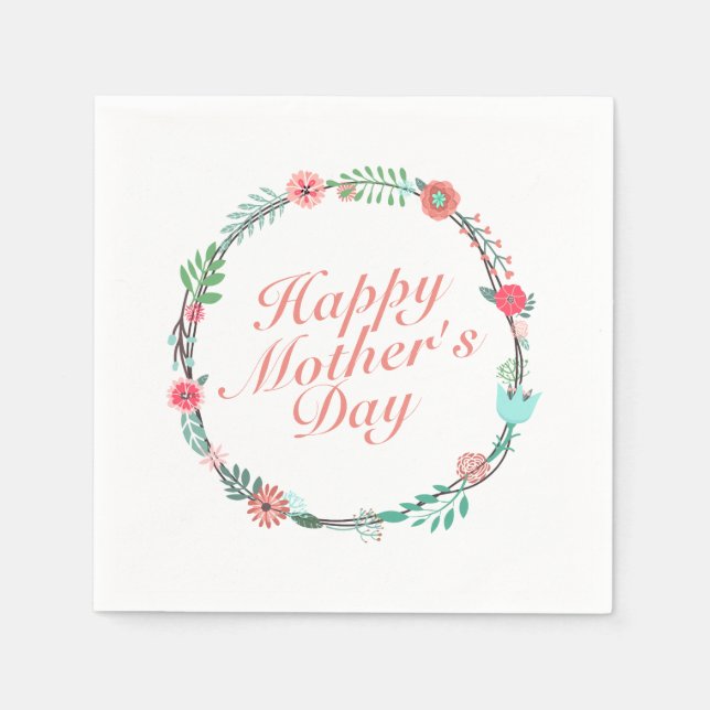 Elegant Happy Mother's Day Floral Wreath Napkin (Front)