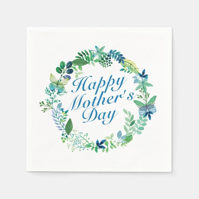Elegant Happy Mother's Day Floral Wreath Napkin (Front)