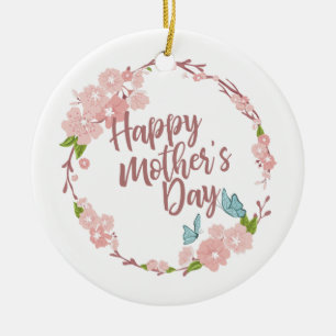Elegant Happy Mother's Day Floral Wreath Ornament