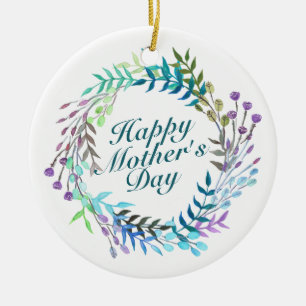 Elegant Happy Mother's Day Floral Wreath Ornament