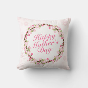 Elegant Happy Mother's Day Floral Wreath   Pillow