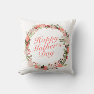 Elegant Happy Mother's Day Floral Wreath   Pillow