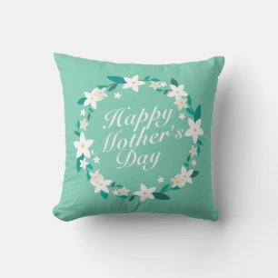 Elegant Happy Mother's Day Floral Wreath   Pillow