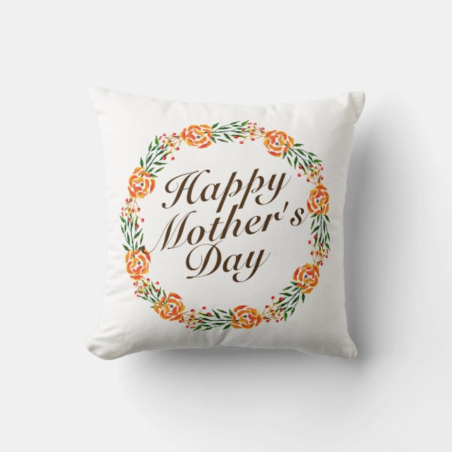 Elegant Happy Mother's Day Floral Wreath | Pillow (Front)