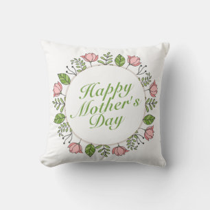 Elegant Happy Mother's Day Floral Wreath   Pillow