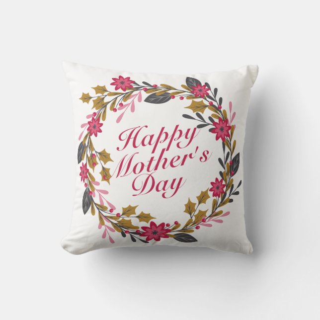 Elegant Happy Mother's Day Floral Wreath | Pillow (Front)