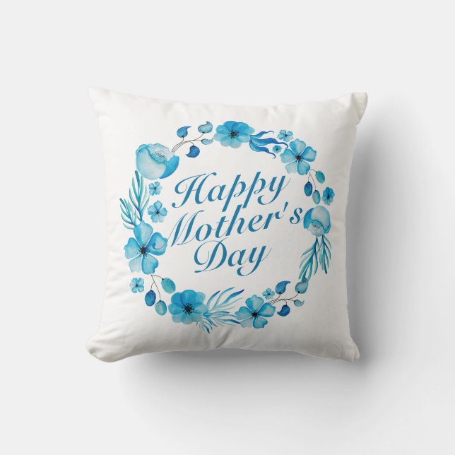 Elegant Happy Mother's Day Floral Wreath | Pillow (Front)