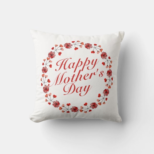 Elegant Happy Mother's Day Floral Wreath | Pillow (Front)