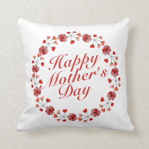 Elegant Happy Mother's Day Floral Wreath   Pillow