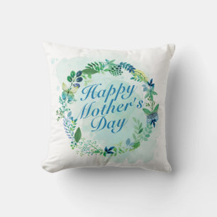 Elegant Happy Mother's Day Floral Wreath   Pillow