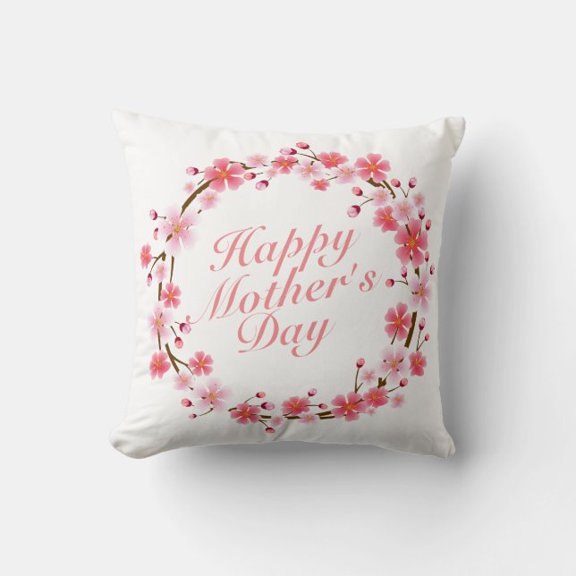 Elegant Happy Mother's Day Floral Wreath | Pillow (Front)