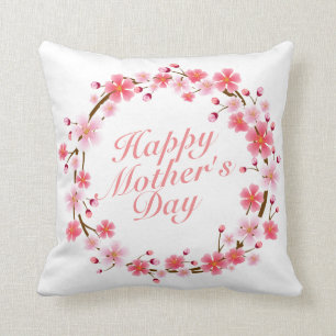 Elegant Happy Mother's Day Floral Wreath Pillow