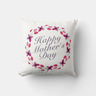 Elegant Happy Mother's Day Floral Wreath   Pillow
