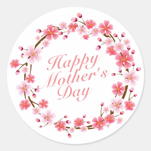 Elegant Happy Mother's Day Floral Wreath Sticker (Front)