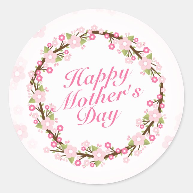 Elegant Happy Mother's Day Floral Wreath Sticker (Front)